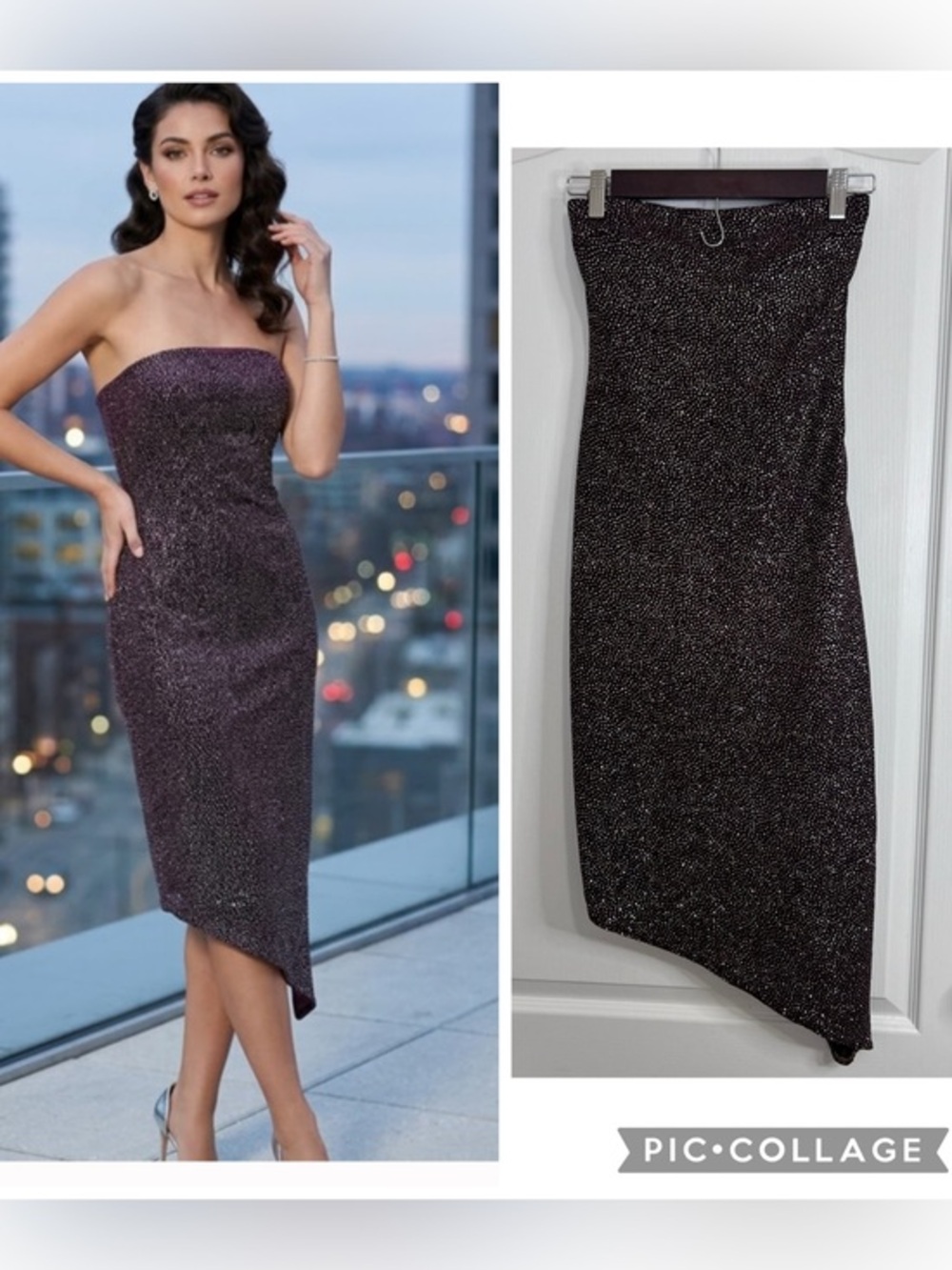 Jessica McClintock Strapless Sparkle Dress in Deep brown size 2